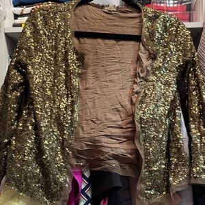 J Crew Gold Sequin open cardigan